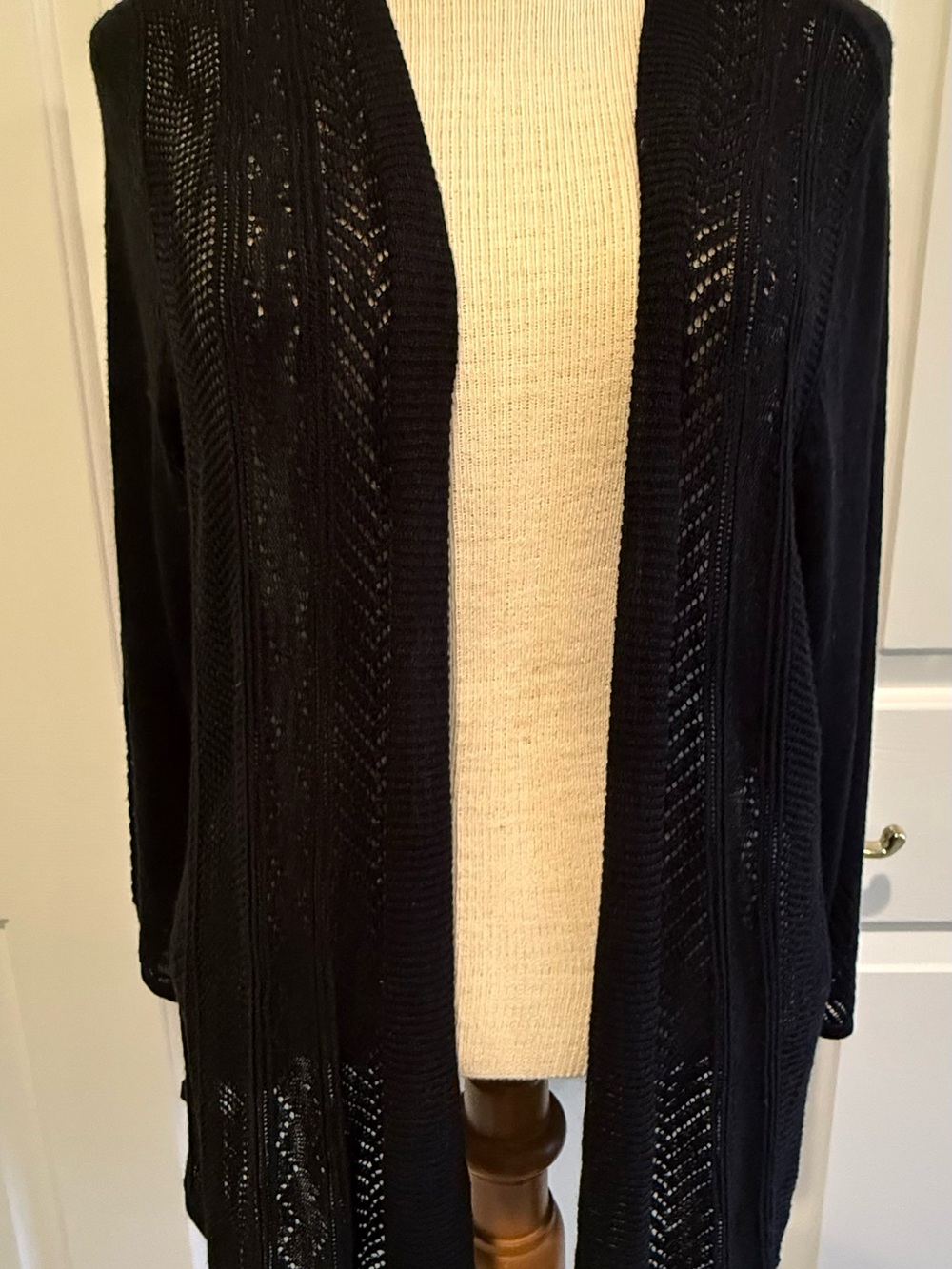 Women's Black Open-Front Knit Cardigan Sweater